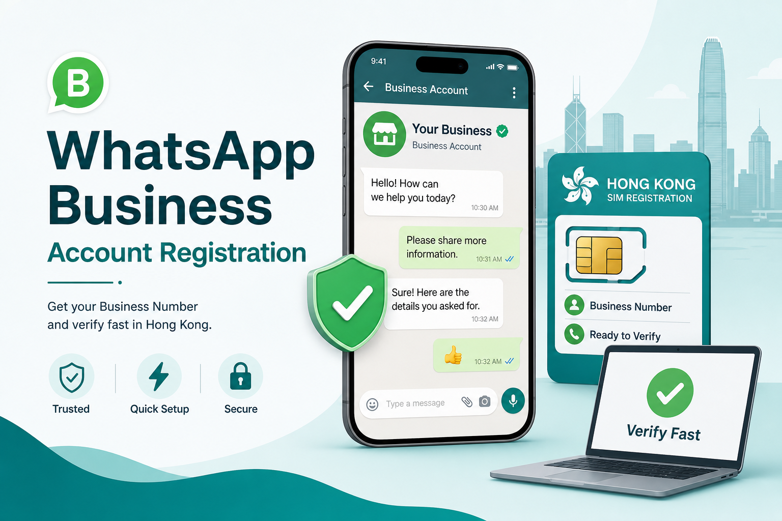 WhatsApp Business企业号注册指南封面:商务聊天与香港注册卡